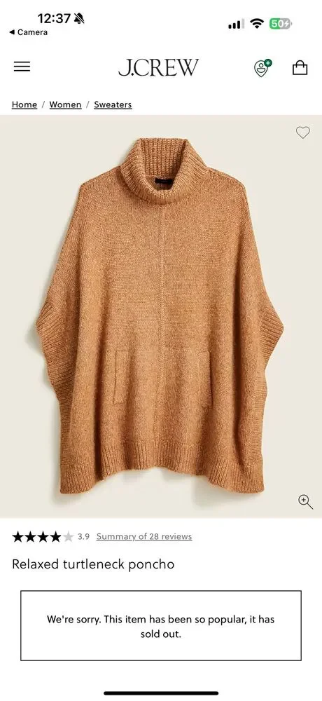 J. Crew Women's Beige Wool‎ Blend Turtleneck Poncho Sweater M/L Casual